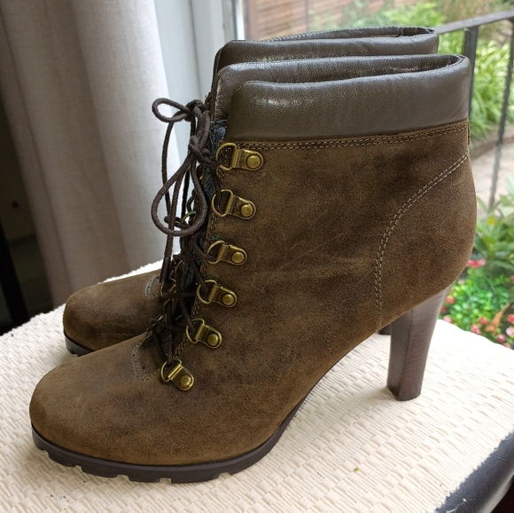 LAUREN Ralph Lauren Womens Darby Olive Oiled Suede High Heel Ankle Size9.5M